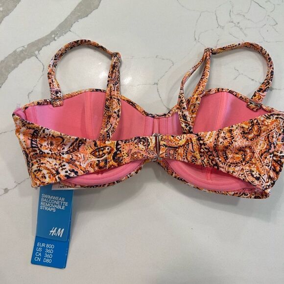 H&M Orange Pink Paisley Underwire Twist Bikini Top - Picture 5 of 6